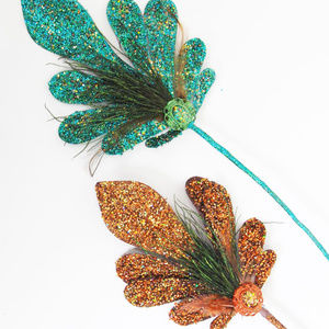 Glitter Encrusted Peacock Large Floral Stems